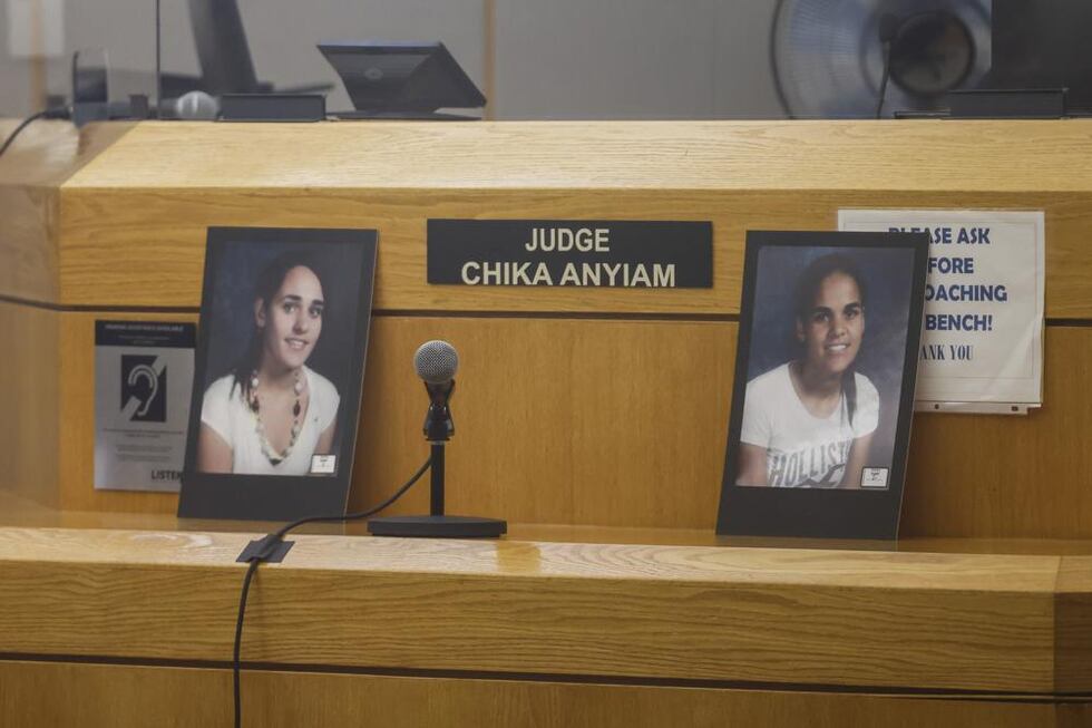 Photos of Sarah and Amina Said are shown during the second day of trial for Yaser Said at the...