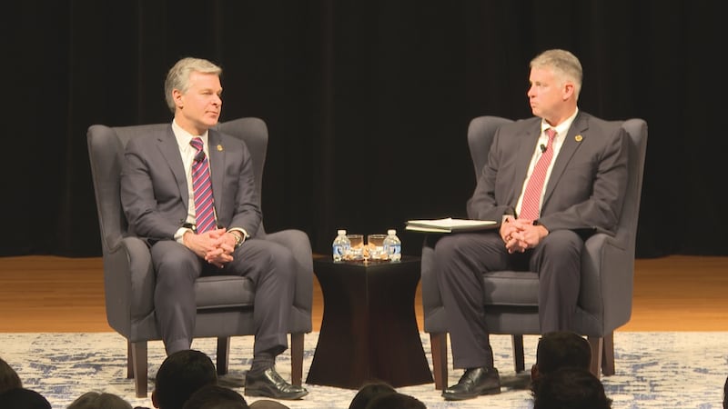 FBI Director Christopher Wray made a call to Aggies in the crowd to think about joining the...