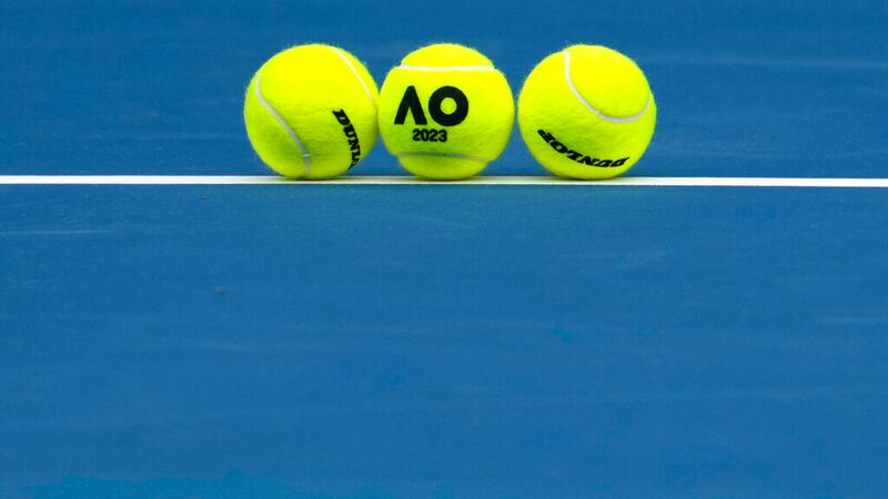 Balls placed on a court during a first round match at the Australian Open tennis championship...