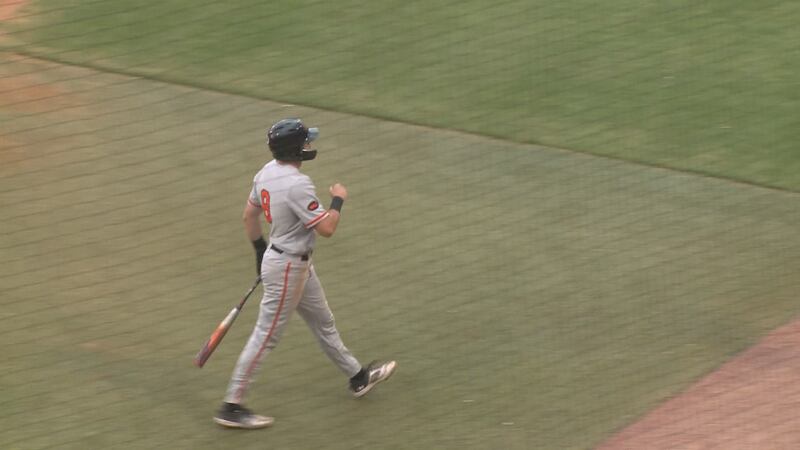 Sam Houston's Joe Redfield after scoring a run against Texas A&M