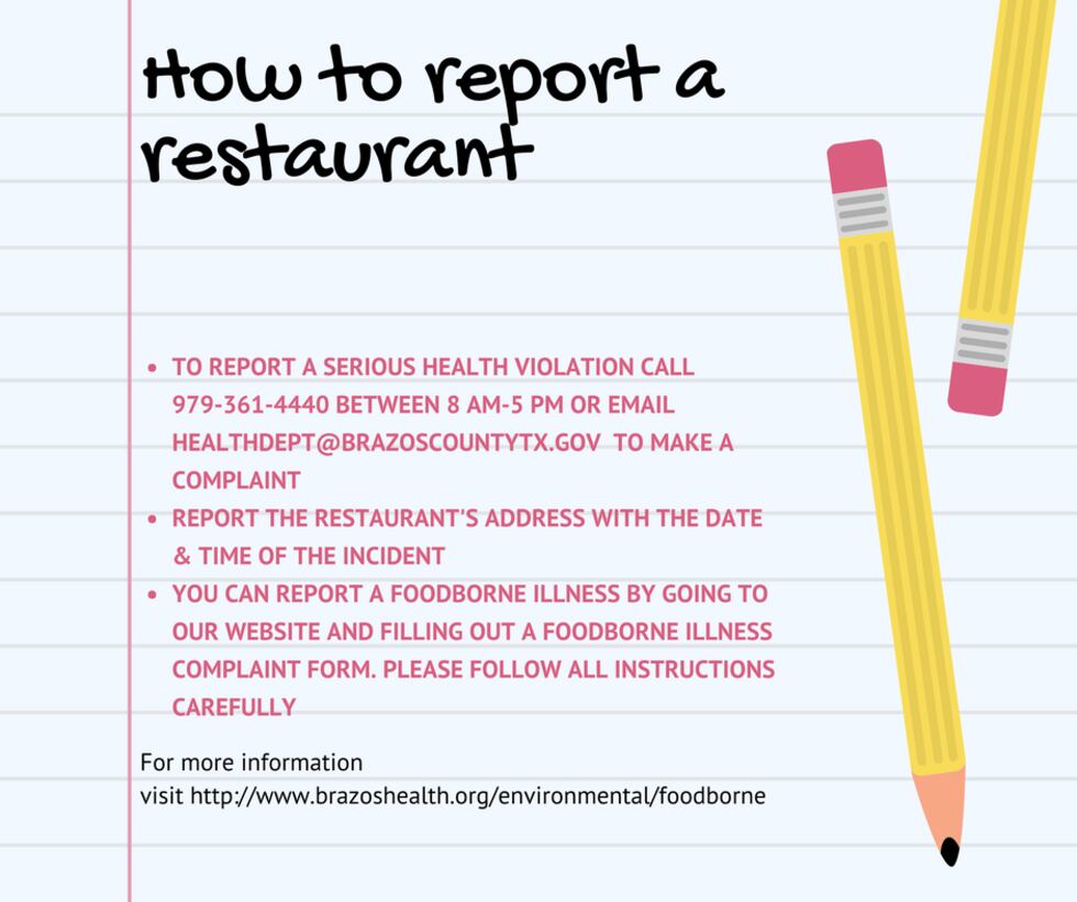 How to report a restaurant in Brazos County