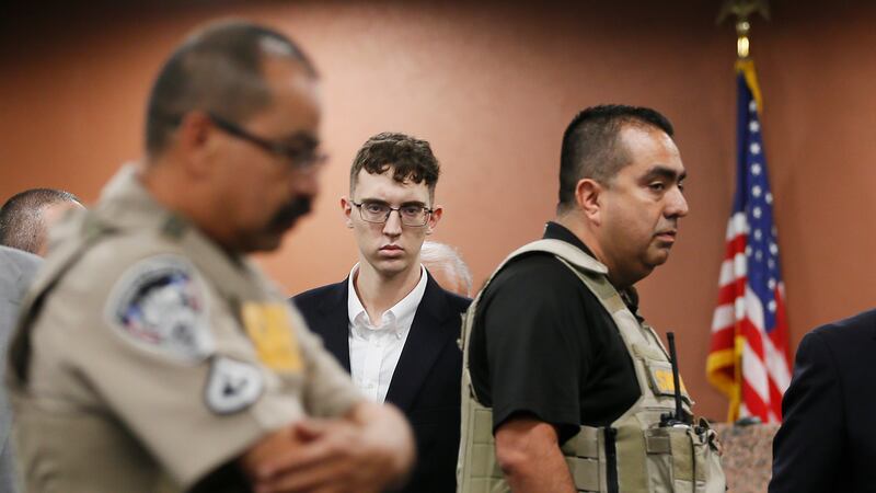 FILE - El Paso Walmart shooting suspect Patrick Crusius pleads not guilty during his...