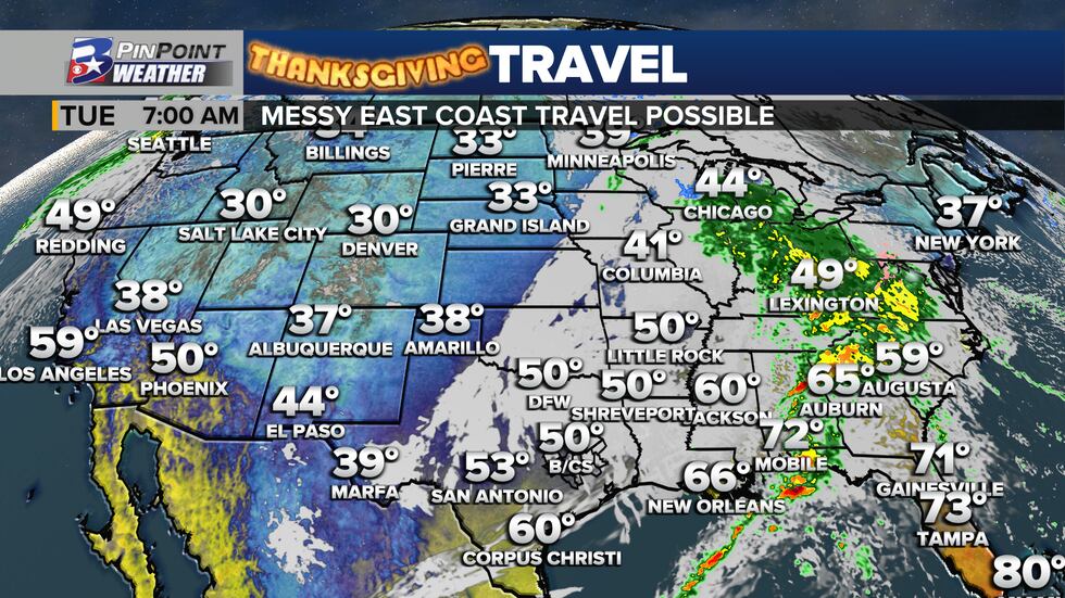 Tuesday Morning Travel Forecast across the United States