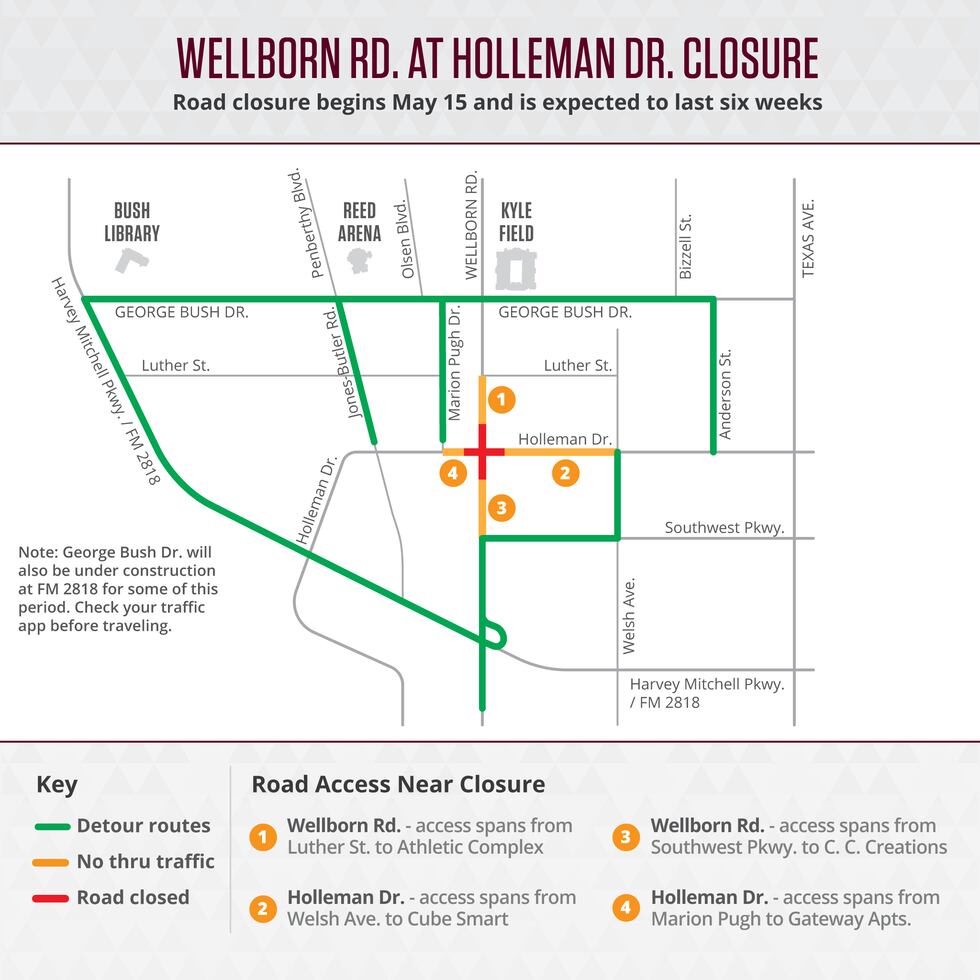 Wellborn Road at Holleman Drive Closure
