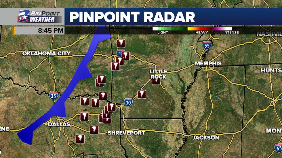 Tornado reports submitted to the National Weather Service on Friday night