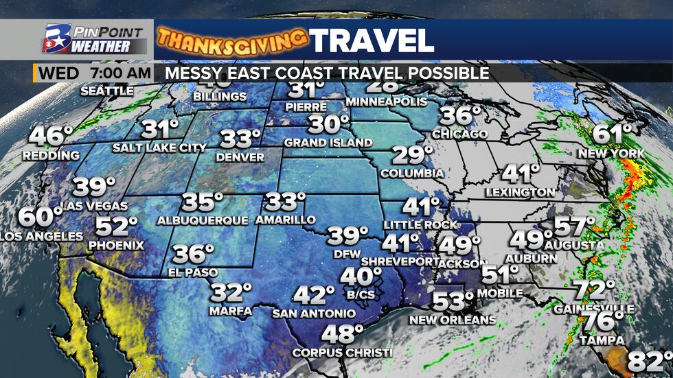 Thanksgiving Travel Forecast across the country - Wednesday