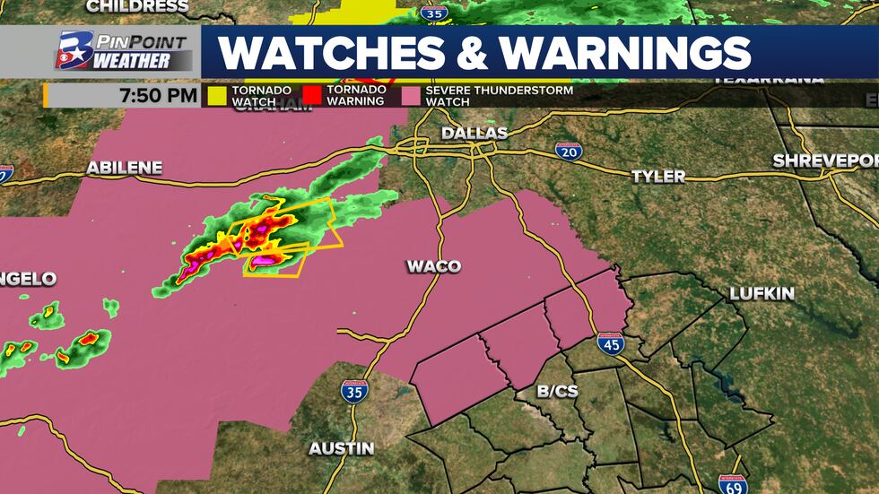 Strong wind gusts and pocket change size hail could near the northern Brazos Valley by midnight