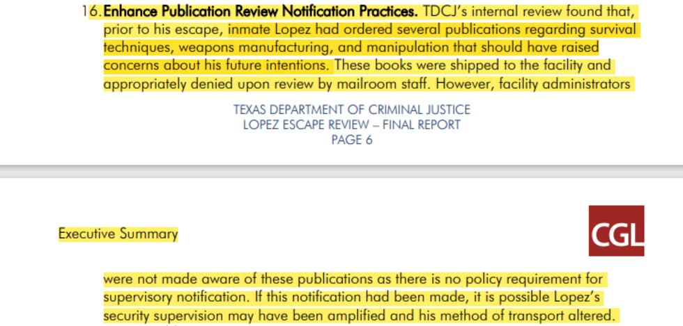 Lopez ordered publications regarding survival techniques and weapons manufacturing according...