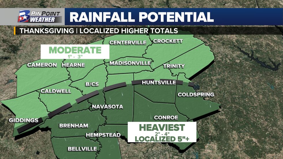 Rainfall potential could break records in the Brazos Valley on Thanksgiving