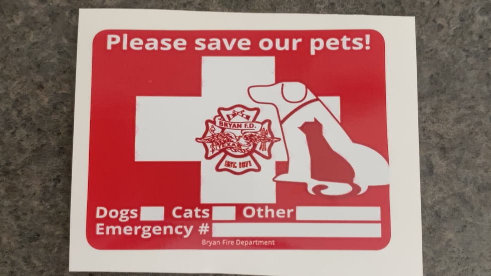 Pet stickers the Bryan Fire Department is encouraging