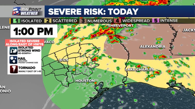 Though the risk is higher to our east, we will have eyes on the radar through mid-afternoon...