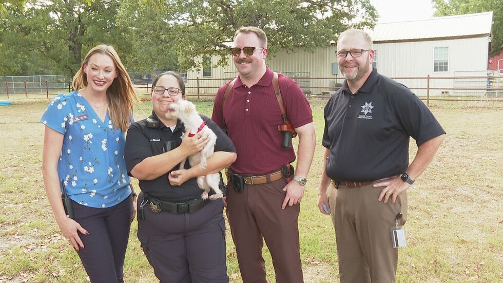 Abused puppy reunites with College Station Animal Control and Police.