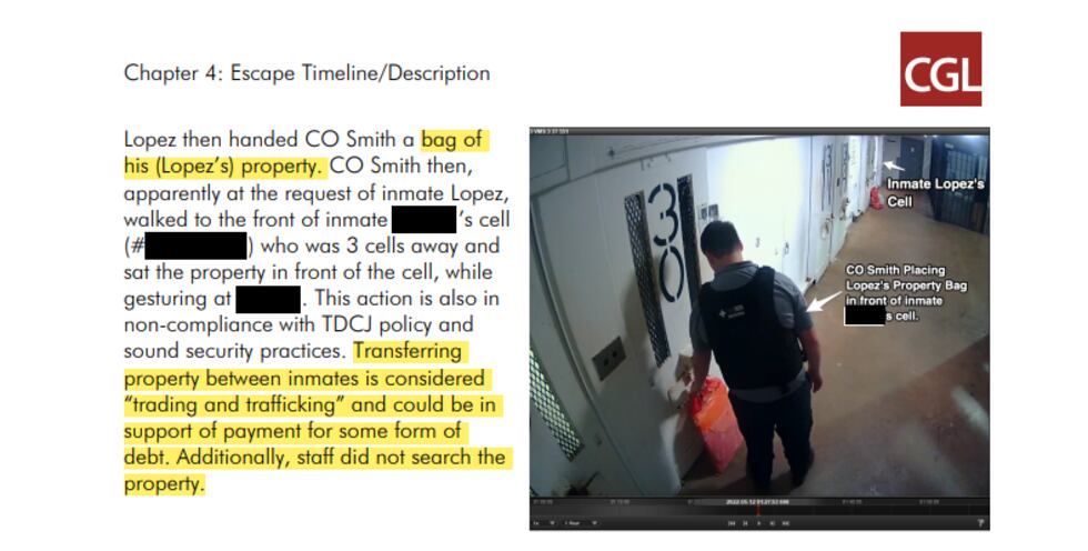 Report from CGL outline how inmates were allowed to travel with a bag of belongings, often...