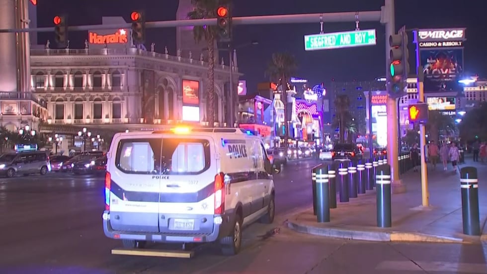 Police activity outside Mirage Hotel on the Las Vegas Strip Thursday night after a deadly...