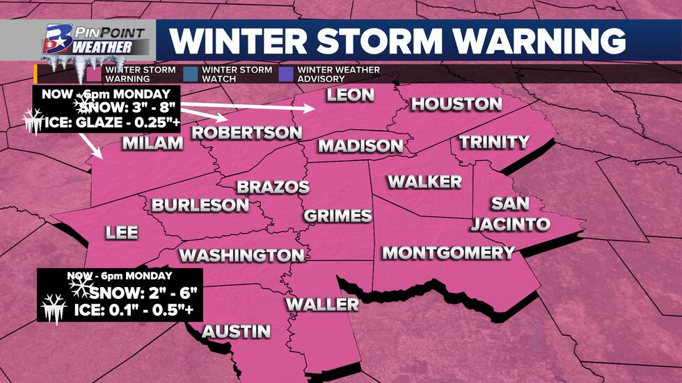 The entire state of Texas was under a Winter Storm Warning on Sunday, Feb. 14. The Brazos...