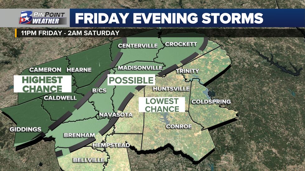 Locations further north and west have the higher chance for potential rain and storms Friday...