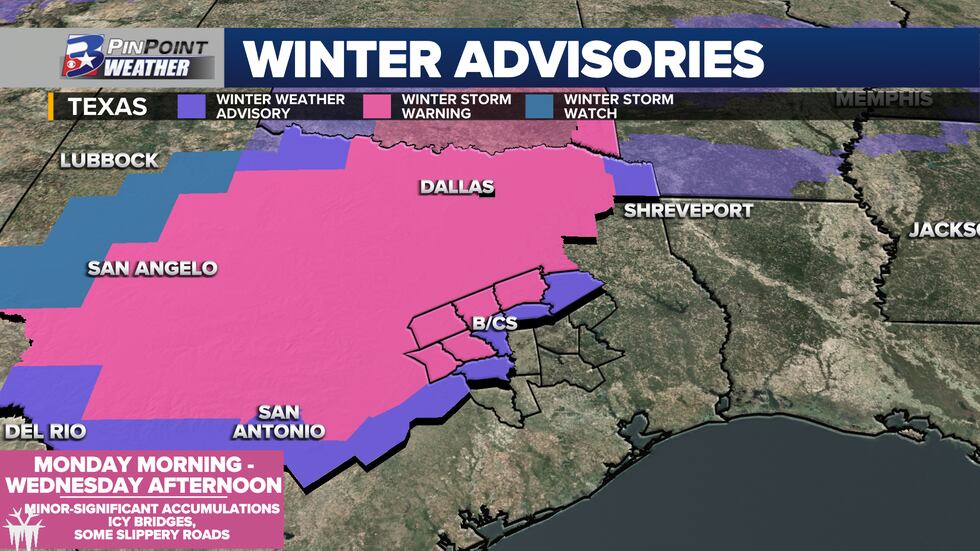 Winter Weather Advisories expanded to include more of the Brazos Valley