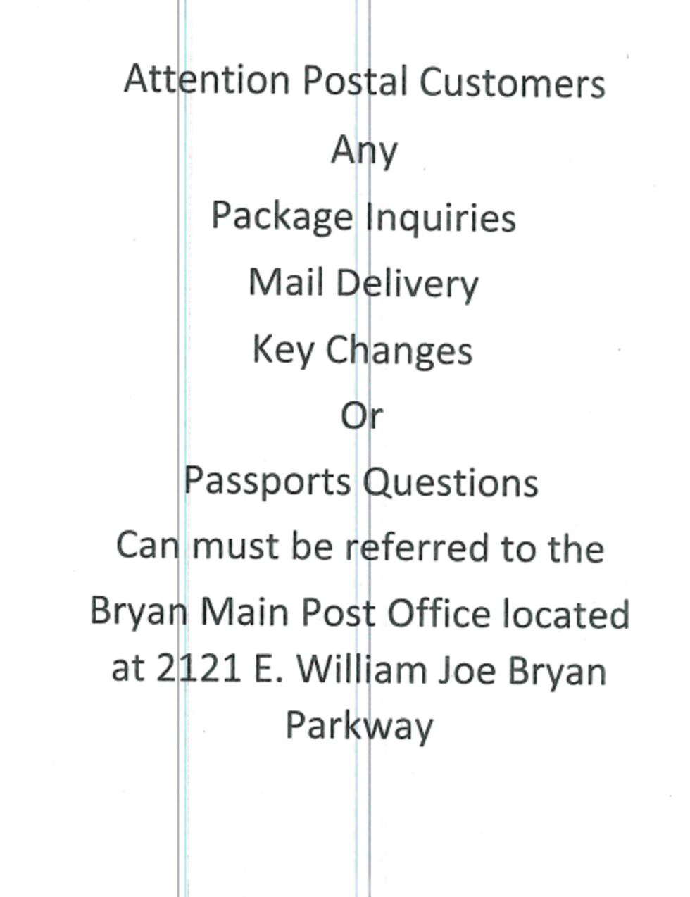 College Station Post Office Letter submitted by viewer.