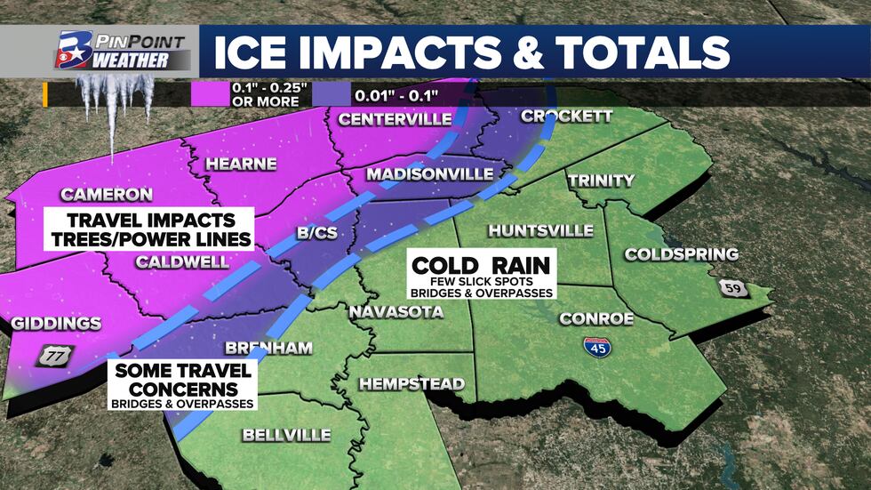 Possible ice accumulations through Wednesday across the Brazos Valley