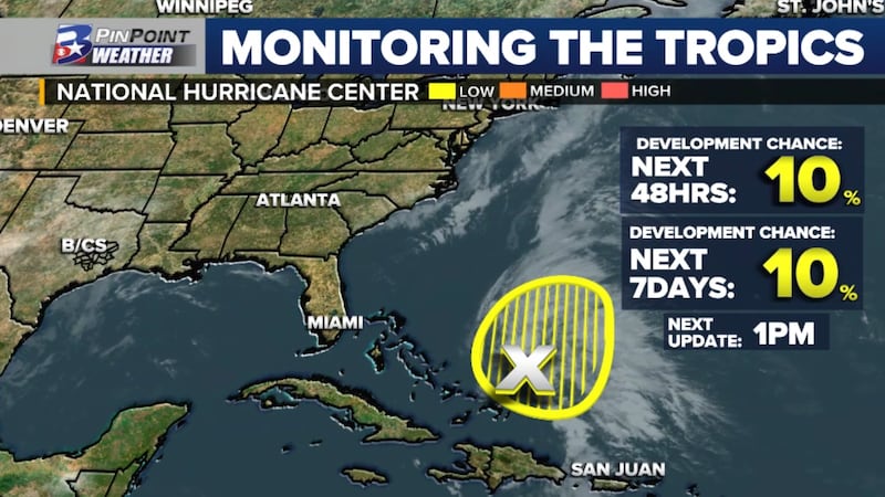 The National Hurricane Center is monitoring an area of disturbed weather north of the Bahamas