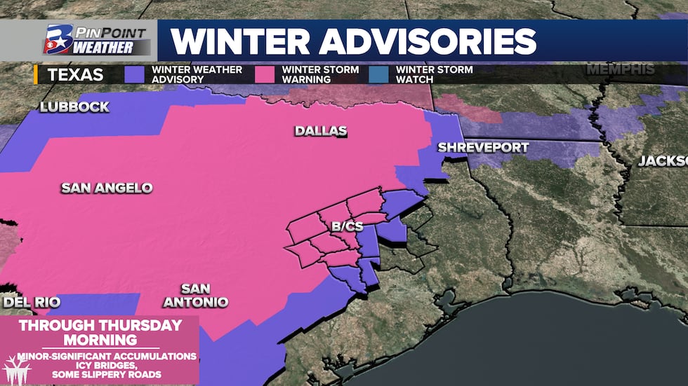 Winter Advisories continue across the state of Texas